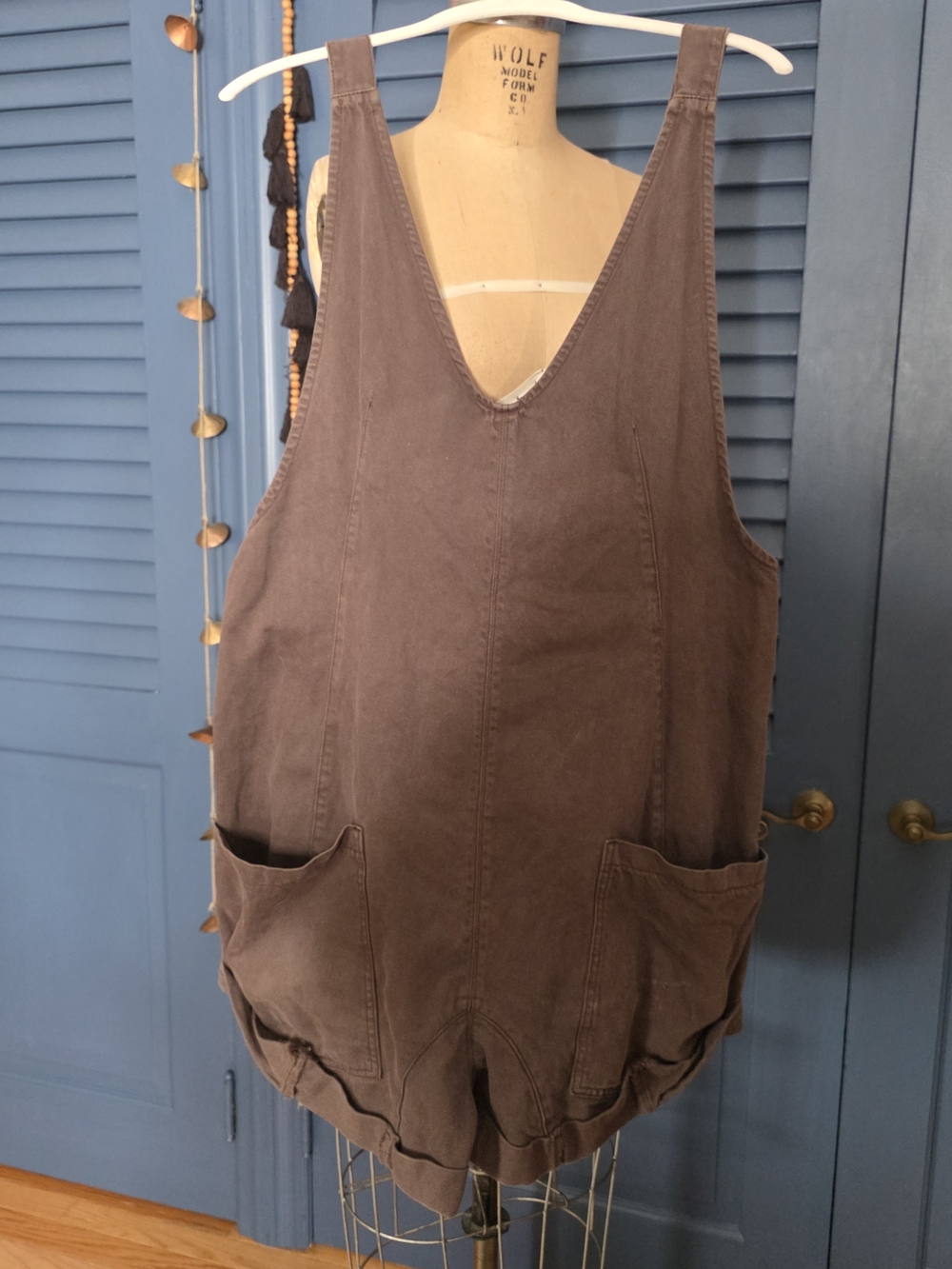 Free People We The Free High Roller Denim Shortall Overalls - Mauve Brown L